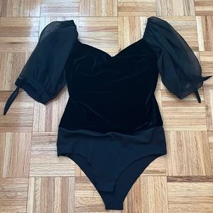 Zara Velvet Organza Tie Sleeve Bodysuit Size S